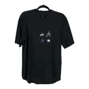 H&M Mens Black Asymmetric Hem Patch Short Sleeve T-Shirt 100% Cotton Sz Medium M